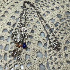 sea Turtle & shell, pearl & lapis Pendant Necklace